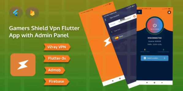 Gamers-Shield V2ray プロトコル VPN 管理パネル付き Flutter アプリ || Admob