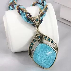 Fashion Bohemia Ethnic Handmade Necklaces For Women Bijoux Multilayer Beads Chain Jewellery Geometic Pendant Necklace Woman Gift