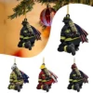 2D plane Christmas Firefighter Pendant Christmas Tree Home Decoration Creative Fire Peripheral Car Pendant Craft Party Decor