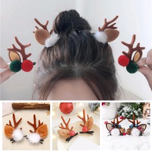1 Pair Cute Christmas Hair Clips Antler Deer Ear Hairpins for Women Girl Festival Barrettes Headwear Xmas Party Hair Accessories