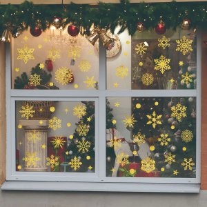 3pcs Christmas Gold Blue Snowflakes Electrostatic Wall Stickers Glass Window Decorations New Year Decorations Winter Decorations