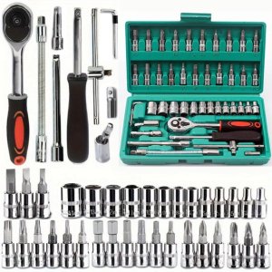 46pc Drive Socket Set 1/4 inch Ratchet Wrench Set with Sockets Metric Hex Bit Socket Set Mechanic Tool Kits for Auto Repair Hous