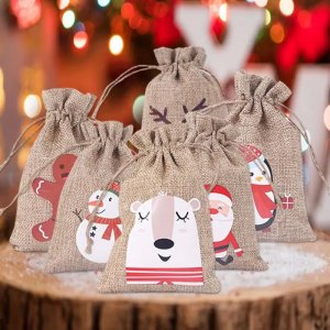 24 Days Christmas Advent Calendar Bags Advent Calendar Gift Bags DIYs Set with Paper Sticker Noel New Year Christmas Decor