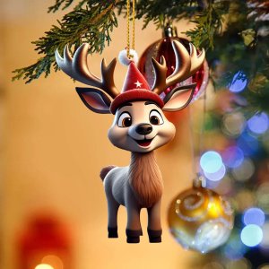 Christmas Clearance Sale 2d Acrylic Cartoon Fawn Christmas Tree Pendant Christmas Cartoon Navidad Decoraciones Para El Hogar