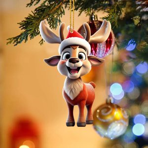 Christmas Clearance Sale 2d Acrylic Cartoon Fawn Christmas Tree Pendant Christmas Cartoon Navidad Decoraciones Para El Hogar