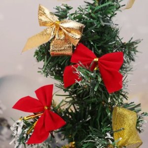 12/120PCS Christmas Bow Red Velvet Bow Xmas Tree Pendant Xmas Tree Pendant Wedding New Year Party Decor DIY Gift Box Wrapping