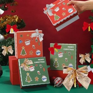 12/120PCS Christmas Bow Red Velvet Bow Xmas Tree Pendant Xmas Tree Pendant Wedding New Year Party Decor DIY Gift Box Wrapping