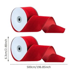 2 Rolls Packaging Wired Velvet Red Ribbon Double-Sided Christmas Velvet Ribbon Crafts Supplies Wide Ribbon for Handmade Bow