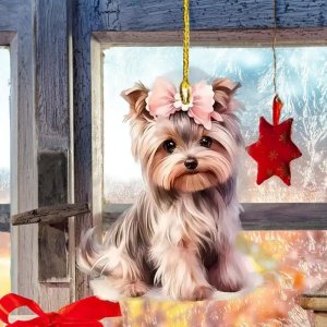 Cute Dog Christmas Ornaments 2D Acrylic Puppy Pendants Christmas Tree Decoration Car Hangable Ornament Festival Party Supplies