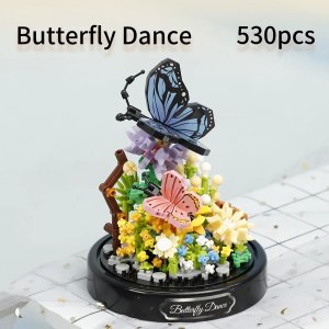 Butterfly &amp; Flower Bouquet Building Set with Dust Cover, Creative Insect Flower Toy Building Block Gift for Boy Girl, 530 Pieces