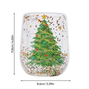Christmas Tree Glass Cups Double Wall Heat Resistant Drinking Coffee Mug Transparent Christmas Glass Cups for Tea Coffee Latte