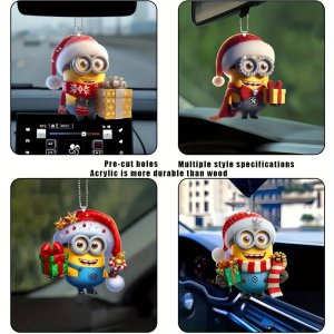 4/8PCS Minions Christmas Tree Ornaments 2D Acrylic Double-Sided Cars Backpacks Keychains for Holiday New Year Christmas Decor