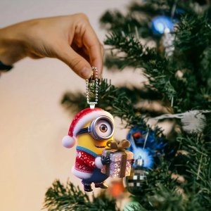 4/8PCS Minions Christmas Tree Ornaments 2D Acrylic Double-Sided Cars Backpacks Keychains for Holiday New Year Christmas Decor