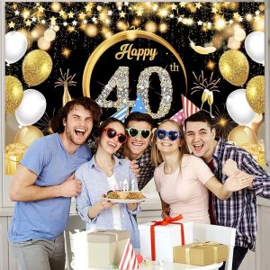 30th 40th 50th 60th Birthday Party Backdrop Black Gold Glitter Photo Booth Background Banner Happy Birthday Party Decor Adult