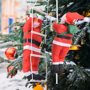 60CM Climbing Rope Ladder Santa Claus Christmas Decorations Hanging Doll Tree Ornament Outdoor Santa Claus Doll Pendant