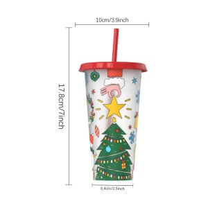 24oz Coffee Straw Cup Reusable Christmas Color Changing Cups Plastic Cold Tumbler With Lids Party Drinks Mugs For Coffee Shop