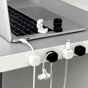 Magnetic Cord Organizer,Magnetic Cable Clips,Cable Smooth Adjustable,Cord Clips for Charging Cords,Nightstand,Home Office Desk,Phone,Car,Wall,Desktop (Black+White, 6Pcs)