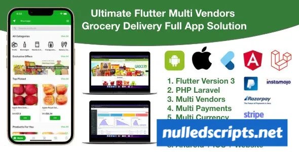 Grocery / delivery services / ecommerce multi vendors(android + iOS + website) flutter 3 / laravel v5.0 - Android - CodeCanyon Null