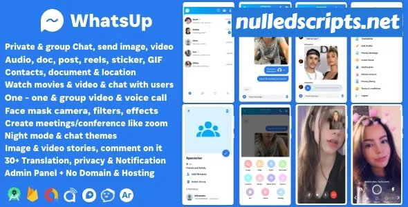 WhatsUp v1.0 - WhatsApp Clone Chat Groups Video & Audio Call Zoom Watch Party Chatting Social Network App - Android - CodeCanyon Null