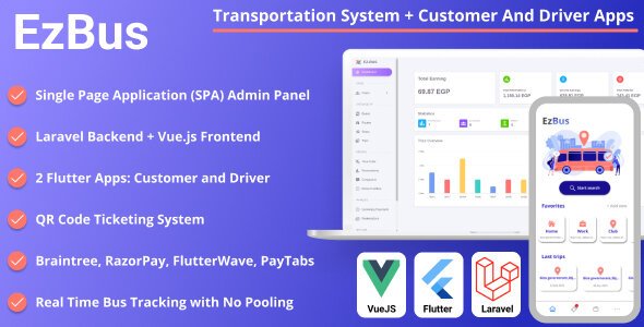 EZBus - Transportation Management Solution - Two Flutter Apps + Backend + Admin panel - Android - CodeCanyon Null