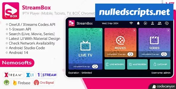 StreamBox v2.3 - IPTV Player (Android Mobile, Tablets, TV, BOX, Chrome Book) - Android - CodeCanyon Null