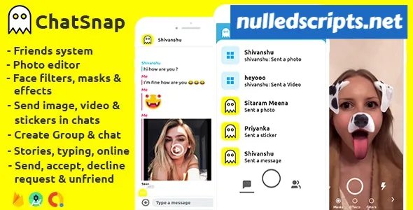 ChatSnap v2.1 - Snapchat clone social network friend face filters chat editor + android studio + firebase - Android - CodeCanyon Null