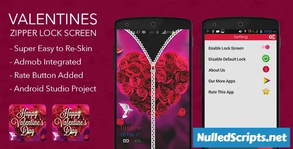 Valentines Zipper Lock Screen with Admob - Android - CodeCanyon Null