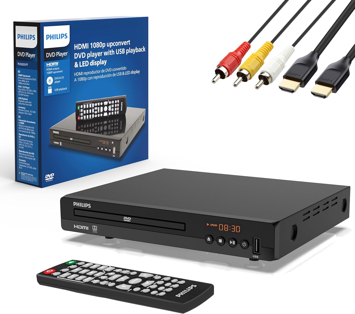 1782216195_81x1qRTZxPL._AC_SL1500_.jpg Philips DVD Players for TV with HDMI Port 1080P All Region HD DVD Player for Smart TV USB Input Remote Control Device, Mini DVD CD Player for Home Stereo System, HDMI and RCA Cable Included - Image 1