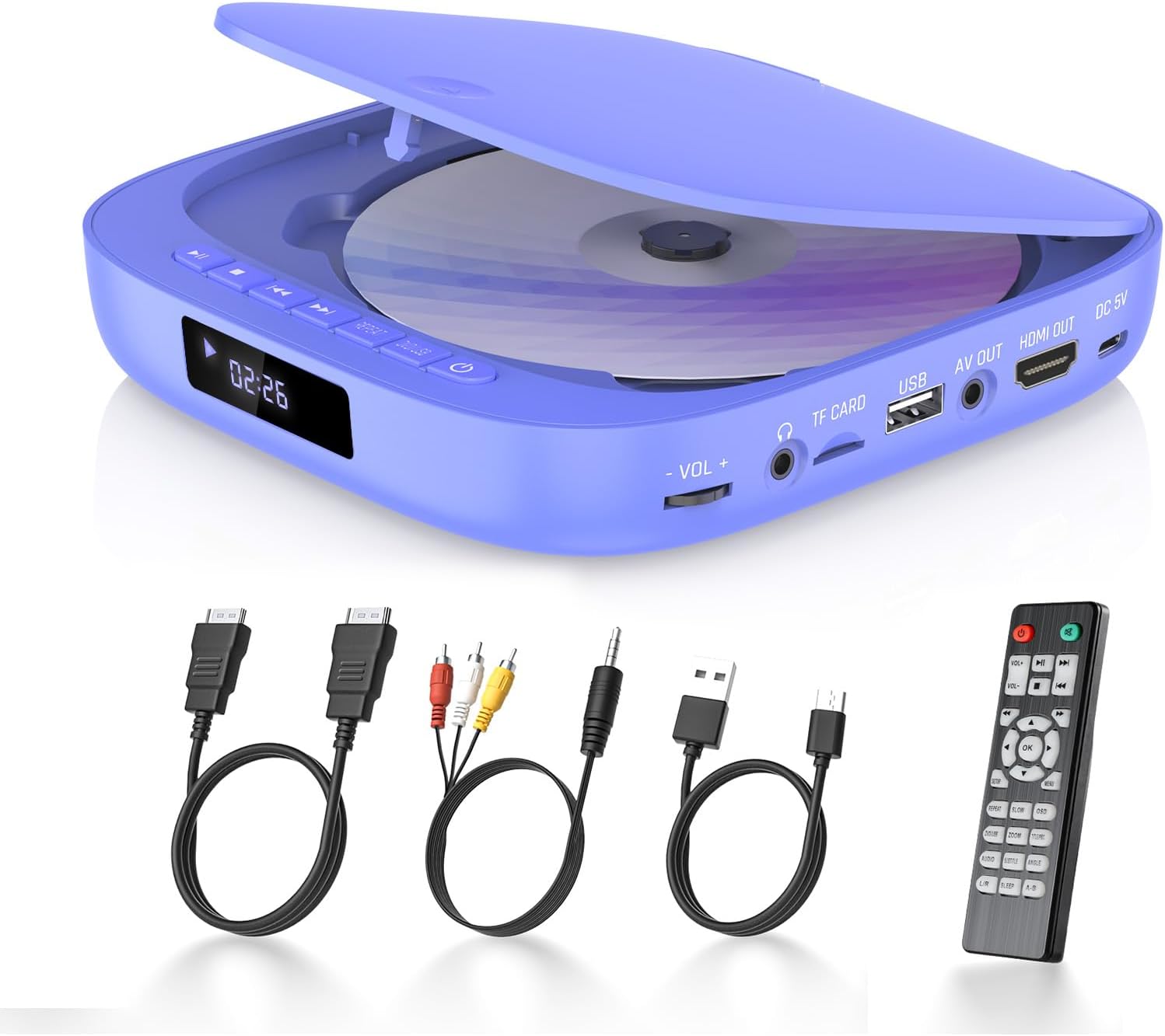 611Qr7R6hZL._AC_SL1500_.jpg DVD Players for TV Desobry, All Region Free DVD CD Player with HDMI RCA Output 1080P HD, Remote Control for Smart TV Support USB/TF Card, PAL/NTSC - Image 1