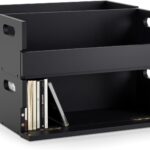 CroBlissful 4 Set Wooden CD Storage Box Holder Shelf Cassette Tape Display Racks with Carrying Handles, Organizer Shelf for Movie Cases, DVDs, Each Set Can Store up to 36 Pcs CDs (Black)
