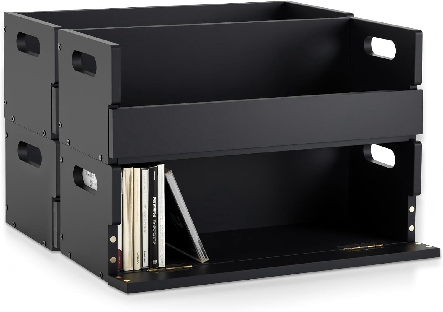 617y1TaKRgL._AC_SL1500_.jpg CroBlissful 4 Set Wooden CD Storage Box Holder Shelf Cassette Tape Display Racks with Carrying Handles, Organizer Shelf for Movie Cases, DVDs, Each Set Can Store up to 36 Pcs CDs (Black) - Image 1