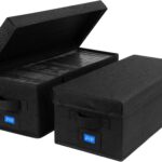 DVD Storage Box with Handles and Lid – DVD Case Holder Organizer with External Label Slots, Stackable DVD Storage Case for Dust-Free and Space-Saving Media Storage，2Pack-Black