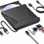 Haiway External DVD Drive, USB 3.0 Type-C Portable CD DVD Drive Burner Player Reader Writer with 2 USB 3.0 Ports and TF/SD Card Slots, Optical Disk Drive for Laptop Mac, PC Windows 11/10/8/7 Linux OS