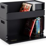 CroBlissful 2 Set Wooden DVD and CD Storage Box Cassette Tape Display Stand Holder Rack with Carrying Handle, Organizer Shelf for Movie Cases, Each Can Store up to 36 CDs and 26 DVDs (Black)