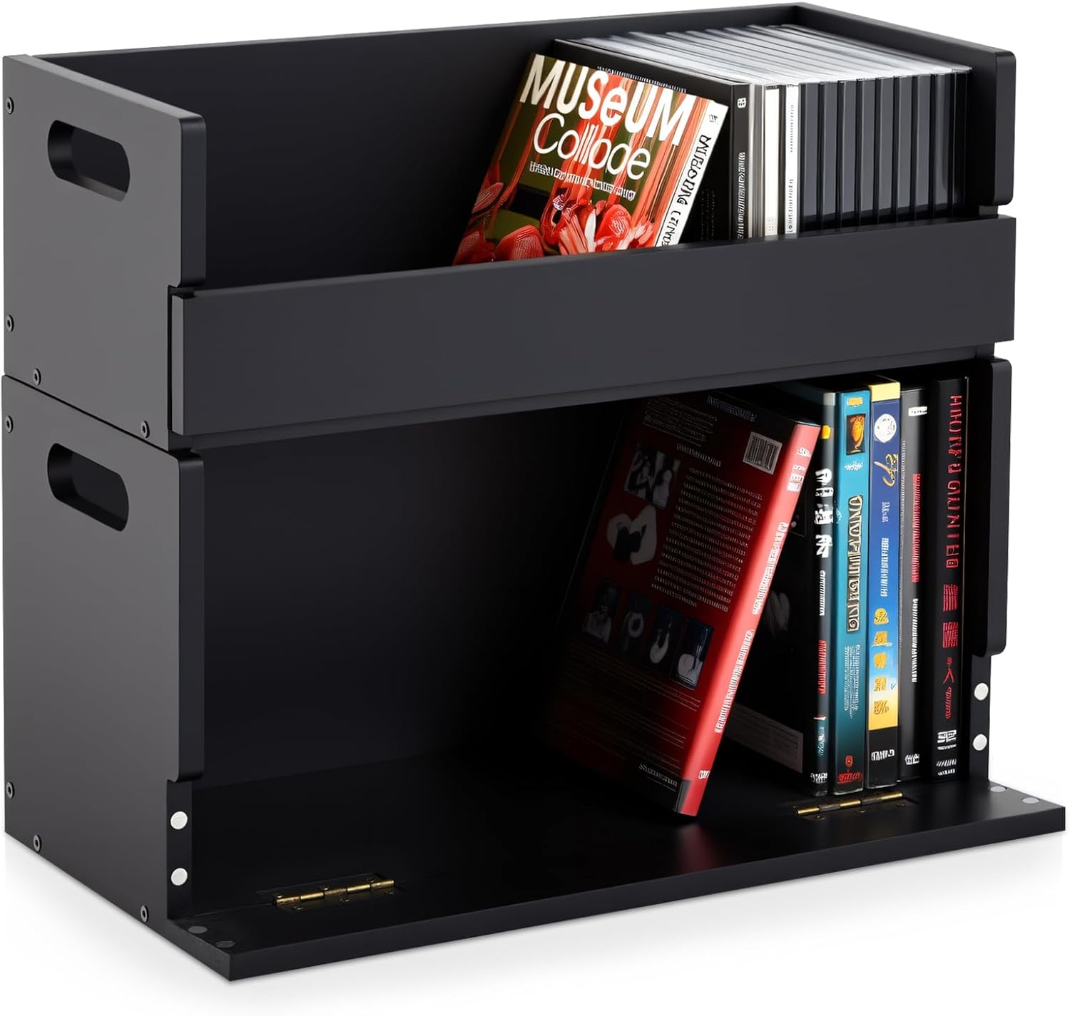 61MYu-0JN0L._AC_SL1500_.jpg CroBlissful 2 Set Wooden DVD and CD Storage Box Cassette Tape Display Stand Holder Rack with Carrying Handle, Organizer Shelf for Movie Cases, Each Can Store up to 36 CDs and 26 DVDs (Black) - Image 1