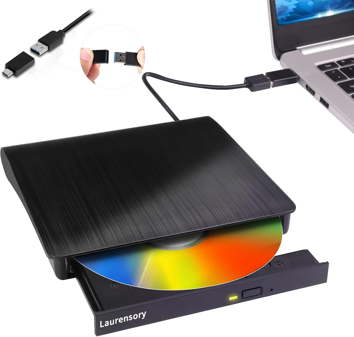 61OL-7VPoAL._AC_SL1500_.jpg External DVD Drive USB 3.0 Type-C Portable CD DVD Player for Laptop +/-RW Disk Drive CD ROM Burner Writer CD/DVD Burner Reader Compatible with Desktop Windows Linux OS Apple MacBook - Image 1