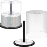 DOITOOL Empty CD/DVD Cake Box Spindle, 2PCS Empty DVD Storage Bucket Clear Holder CD Storage Box with Black Spindle for Home and Office (Holds 100 Discs Each)
