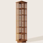 XIMN 360° Rotating Bamboo CD/DVD Shelf - 6-Tier Space-Saving Media Storage Cabinet for Movies, Organizer with Super Compact Design (Walnut, 6 Tier)