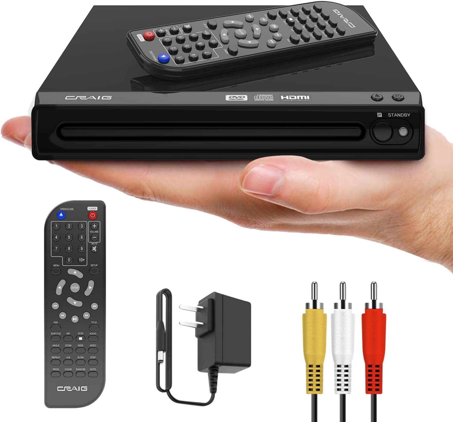 61aDpWvUO0L._AC_SL1500_.jpg Craig CVD401A Compact HDMI DVD Player with Remote in Black | Compatible with DVD-R/DVD-RW/JPEG/CD-R/CD-R/CD | Progressive Scan | Up-Convert to 1080p | - Image 1