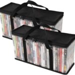 Set of 2 DVD Storage Bags,Transparent PVC Media Storage,Media Organizer Bag for DVDs, CDs, Video Games, VHS Box, Video Game Disks,With Reinforced Carrying handles (2, Medium)