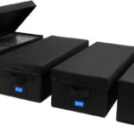 DVD Storage Box with Handles and Lid – DVD Case Holder Organizer with External Label Slots, Stackable DVD Storage Case for Dust-Free and Space-Saving Media Storage，4Pack-Black
