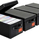 DVD Storage Box – Black Faux Leather DVD Case with Lid – DVD Shelf Organizer for 25 Standard DVD Cases – Foldable & Stackable Media Storage Solution-4Pack