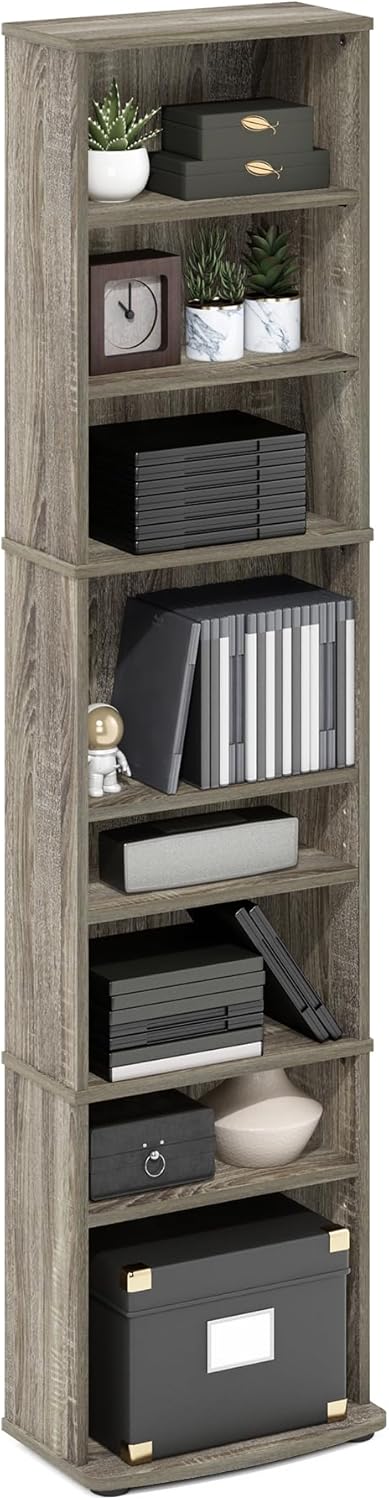 61lQ5BIVohL._AC_SL1500_.jpg Furinno Jaya DVD Shelf, 8-Tier Tall Narrow CD Rack, Media Shelf with Adjustable Shelves, DVD Storage Cabinets for CD Blueray Game Disc, Easy Assembly, for Living Room, Home Office, French Oak - Image 1