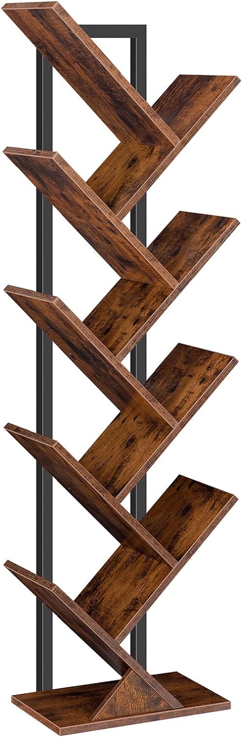 61oD3nHNDfL._AC_SL1500_.jpg HOOBRO Tree Bookshelf, 9-Tier Bookcase Wooden Shelves, Floor Standing Storage Rack, for Display of CDs, Books in Living Room, Home Office, Wood Storage Rack for Bedroom, Rustic Brown BF08SJ01G1 - Image 1
