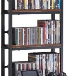 VEVOR Media Storage Cabinet, 4-Shelf DVD Shelf Organizer with Drawers, 15.75 x 11.81 x 56.50 in Multimedia Storage Organizer for CDs, DVDs, Books and Games, CD Cabinet for Living Room, Home Office
