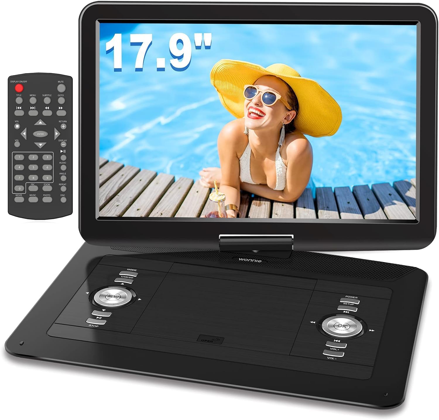 711rvK6XaqL._AC_SL1500_.jpg WONNIE 17.9" Portable DVD Player with 15.4" Large HD Swivel Screen, 6 Hours Rechargeable Battery, DVD Player Portable Support MP4, MKV Video & USB/SD Card/Sync TV, High Volume Speaker, All Regions - Image 1