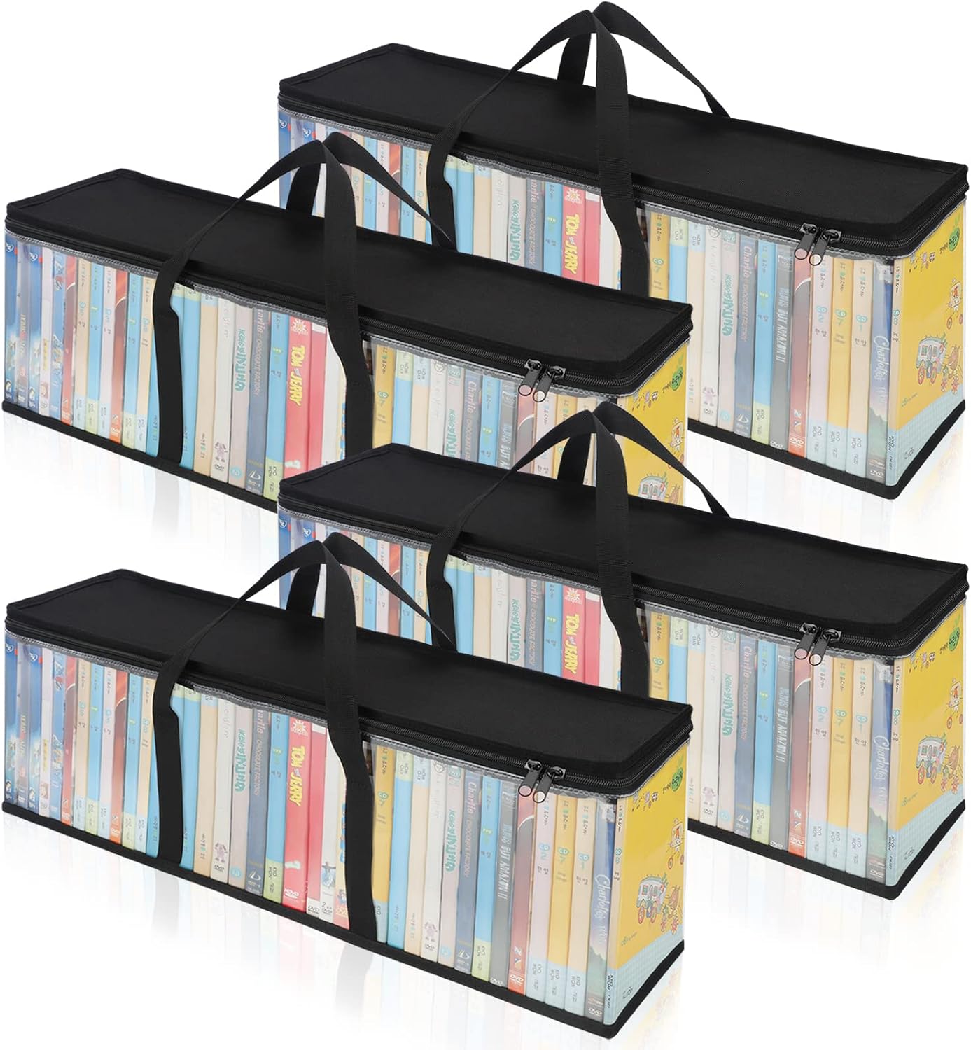 716caBsPhkL._AC_SL1500_.jpg CCidea DVD Storage Bags (Set of 4) Clear PVC Media Holder Case with Handles for DVDs/CDs/VHS Box/Blu Ray Disc/Movie Cases/Video Games Discs - Each Bag Holds up to 40 DVDs - Image 1