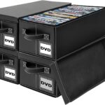 DVD Storage Boxes - 4 Pack, Holds 100 DVDs, PU Leather Media Organizer Case for Blu-ray, Game & Movie Discs with Handle, 15.7x7.9x5.7 Inches, Desktop or Closet Storage