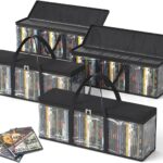 DVD Storage Bags, Media Organizer Bags for DVDs, CDs, Blu Ray Disc, Movie Cases, VHS Box, Video Game Disks, Albums, Books, Clear Plastic Holders with Carrying Handles (Black, 4Pack)