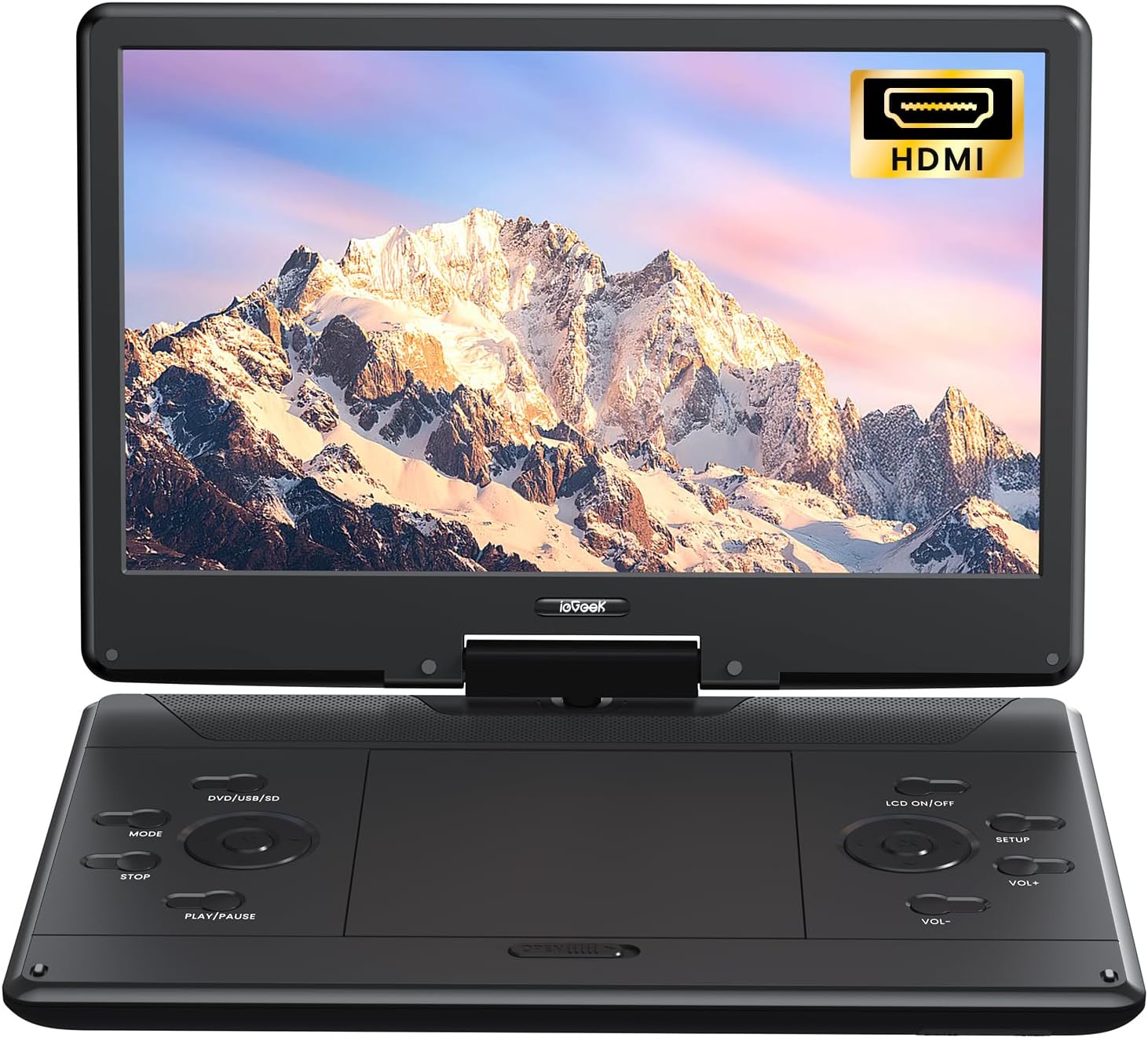 718NuyIcD9L._AC_SL1500_.jpg ieGeek 15.9" Portable DVD Player with 14.1" Swivel Screen, HDMI Input, 6-Hour Rechargeable Battery, Region Free, USB/SD Playback, Ideal Gift for Seniors, Kids and Travel, Black - Image 1